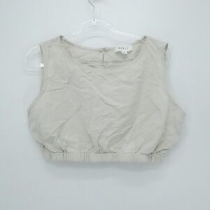 Mable Top Womens Large Beige Cropped Linen Blend Sleeveless Elastic Waist Boho